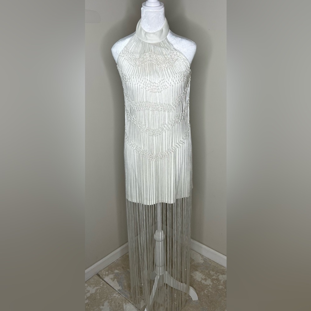 Bebe Lace Fringe White Dress